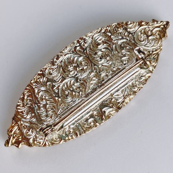 VTG 1950s Brooch Dried Flower Glass Rhinestones Lucite Navette Silver Tone Pin - Picture 8 of 11